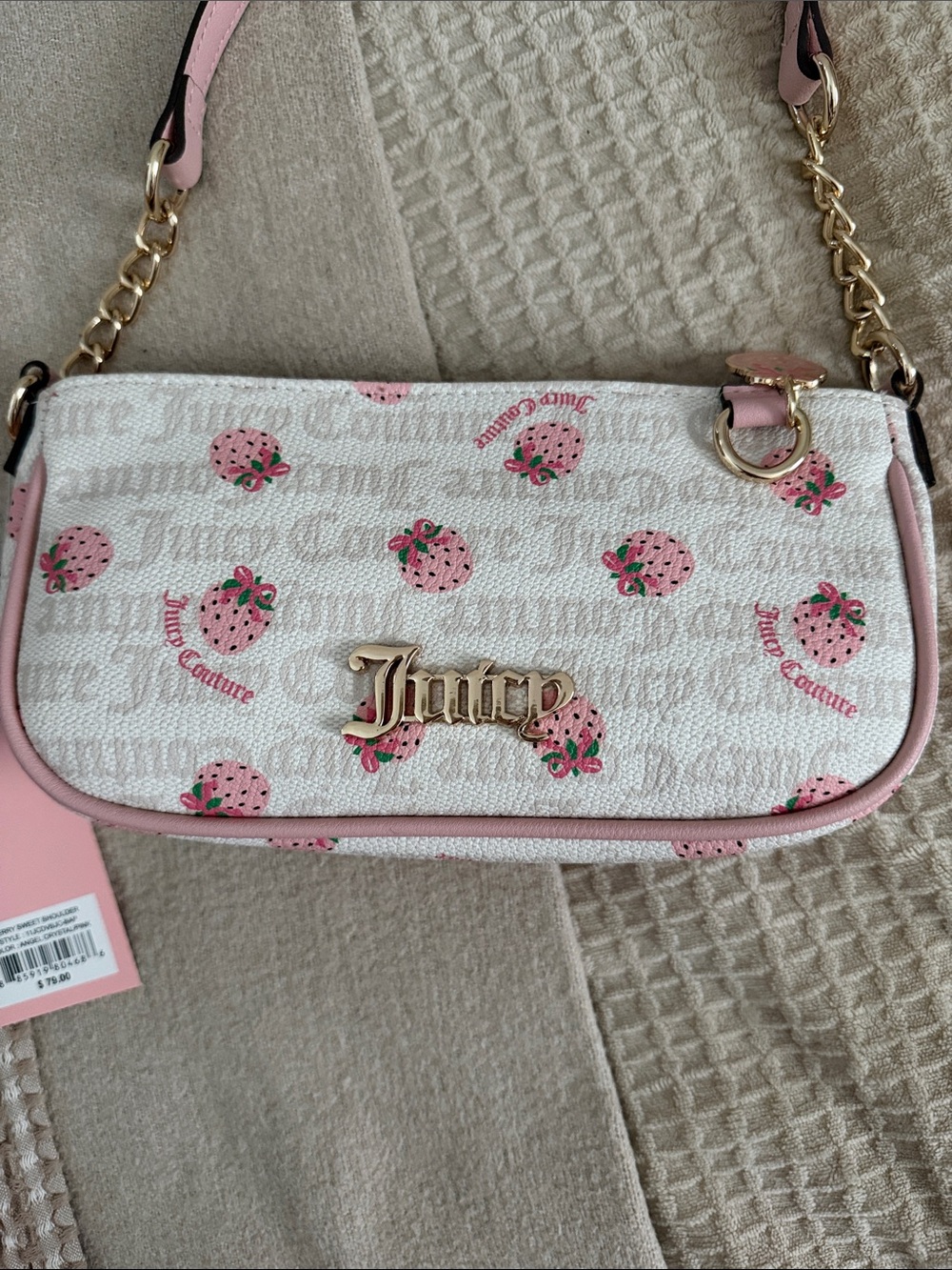 Juicy Couture Pink & White Strawberry Print Shoulder Bag